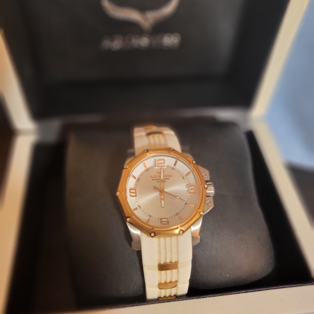 Aquswiss ladies white and copper watch